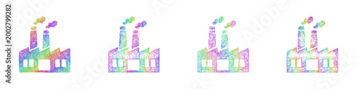 Multicolored sketch factory icon design set