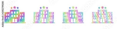 Colorful sketch hotel icon design set