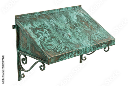 Fotografie Verdigris copper door awning with scroll brackets