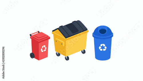 Waste Containers and Recycling Bins Isometric Illustration