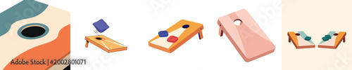 Tableau sur toile Cornhole Game Vector Flat Design Bean Bag Toss Outdoor Activity Illustration Set