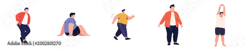 Fat Man Vector Flat Design Overweight Male Character Daily Activity Lifestyle Illustration Set