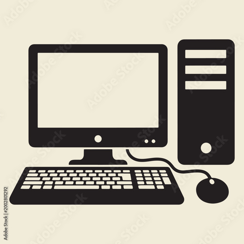 Desktop Computer Set With Monitor Keyboard Mouse And Tower Vector Illustration