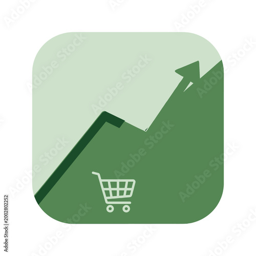 A green icon showing a shopping cart and an upward growth trend arrow