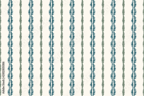 Seamless Ikat Stripe Pattern in Teal and Sage Green, Modern Vertical Jagged Stripes on Cream Background, Minimalist Tribal Textile Design for Boho Wallpaper, Fabric, and Interior Decor