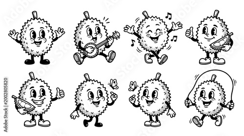 This lively cartoon character is engaging with various musical instruments, showcasing a playful and cheerful vibe that appeals to children and families alike.