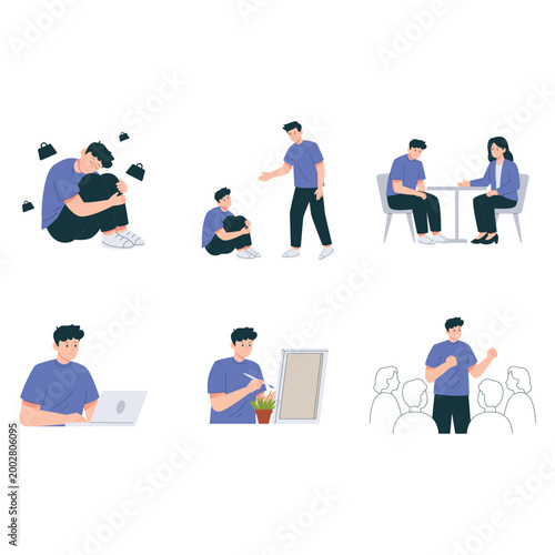 Mental Health Recovery Flat Character Illustration Set