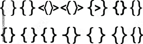 Set of Curly Braces and Angular Brackets Icons for Programming, Coding, and Web Development Designs