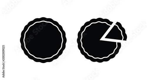 Obraz na plátne Two circular pie chart silhouettes one complete and one with a missing slice sil