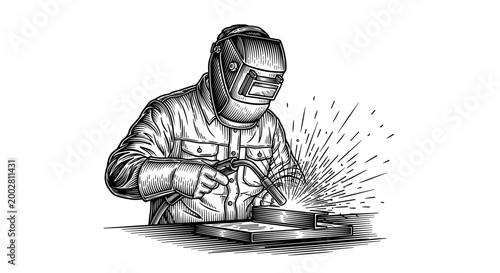 Welding Process Featuring a Welder Creating Steel Sparks.