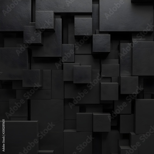 Abstract Black Geometric Block Pattern, Background.