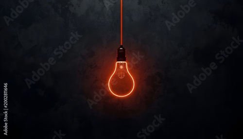 Neon Red Light Bulb Illustration, Background.