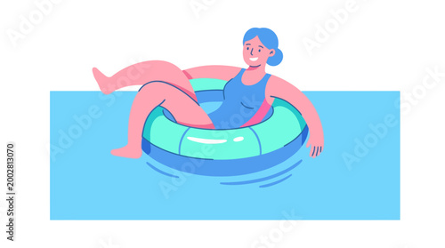 Woman relaxing in an inflatable ring on a sunny day vector illustration