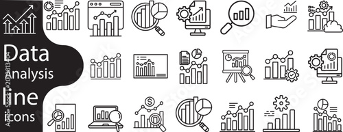 Data Analytics Line Icons Set.Business Charts, Graphs, Statistics Vector Collection for UI/UX design, web apps, mobile applications, presentations, fintech, and business reports.