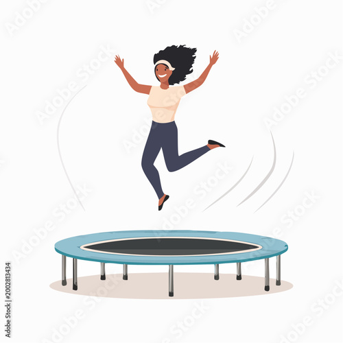 Woman happily jumping on a trampoline