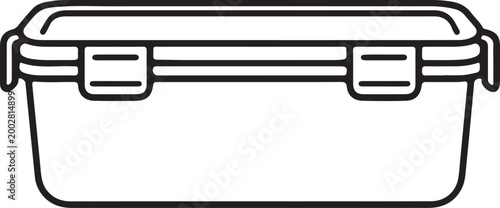 Simple line art illustration of a food storage container with locking lid perfect for kitchen organization and meal prep concepts