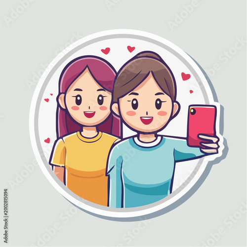 Two friends taking a selfie with hearts