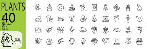 Plants icon set. Editable stroke.