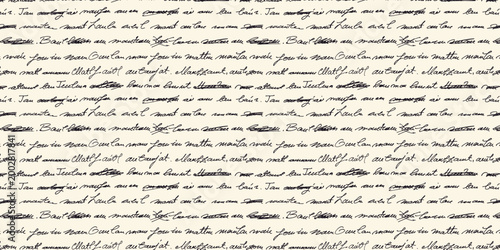 Vintage Handwritten Cursive Poetry Text Vector Illustration. Seamless pattern with unreadable and illegible script style on white background. Abstract doodle script with black messy lines 
