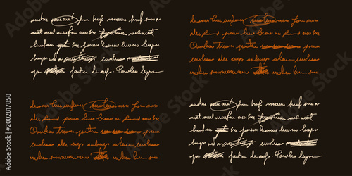 Vintage Handwritten Cursive Poetry Text Vector Illustration. Background with unreadable and illegible script style. Abstract doodle hand drawn script with messy scribbles 