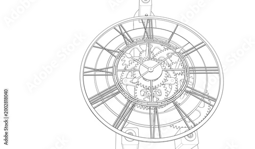mechanical clock concept 3d illustration
