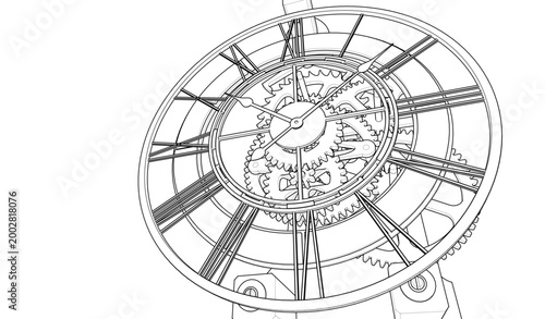 mechanical clock concept 3d illustration