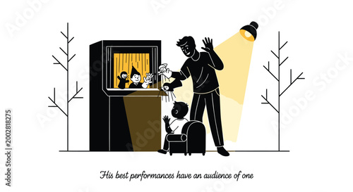 Vector illustration, theater performance, solo audience, spotlight, inspirational quote, motivational phrase