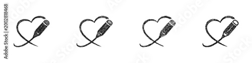 Sketch pencil and heart logo design set