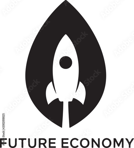 A rocket ship contained within a leaf shape representing growth and innovation silhouette