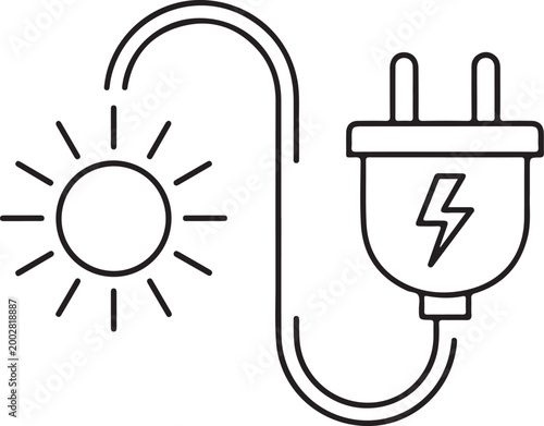 Sun and electrical plug icon representing renewable energy solutions a linear silhouette