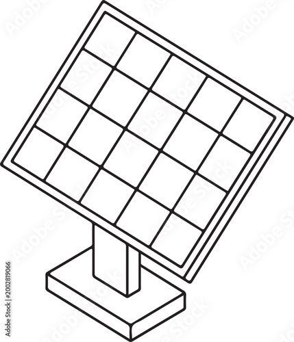 Simple line drawing of a tilted solar panel focusing on clean geometric forms silhouette