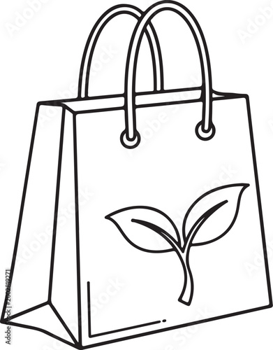 Simple drawing of a paper shopping bag with a leaf design silhouette