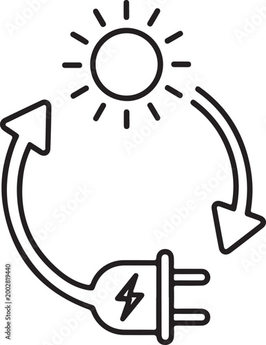 Renewable energy cycle with sun and plug a striking black silhouette high quality