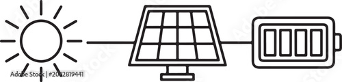 Solar energy system diagram showing sun panel and battery a clean silhouette