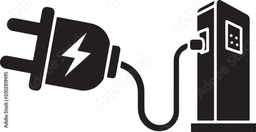 Electric vehicle charging station with connected plug a striking black silhouette high quality