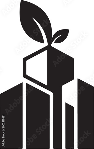 Modern building design with plant growth incorporated a striking black silhouette high quality