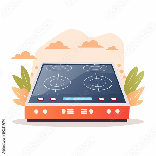 Modern Induction Stove with Four Burners and Digital Display