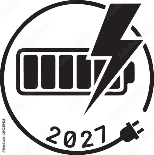 Charging battery icon with lightning bolt and cable futuristic design silhouette high quality