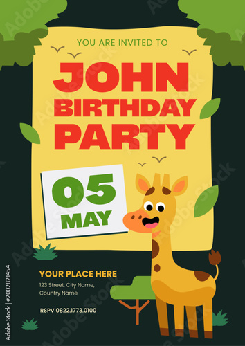 Cute Giraffe Birthday Party Invitation Template