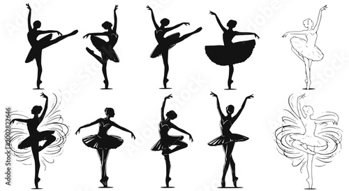 Ballerina. 10 different vector ballet girls silhouettes. Transparent SVG version.