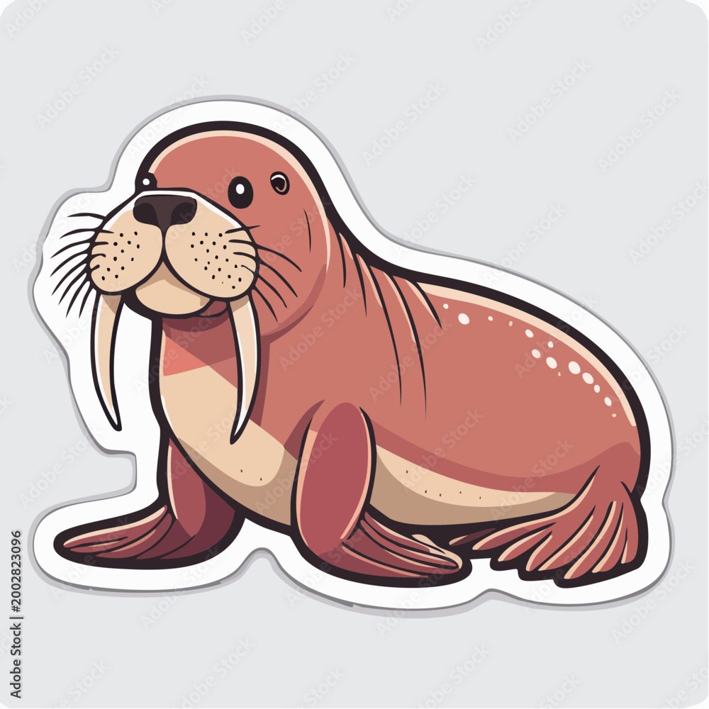 Obraz premium Cute Cartoon Walrus with Tusks
