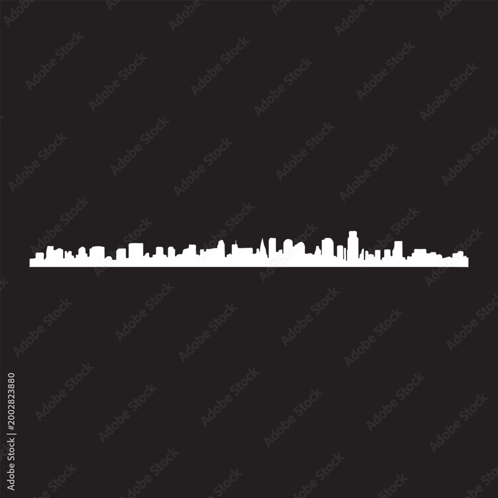 Obraz premium White Cityscape Silhouette Against Black Background for Modern Design Concepts