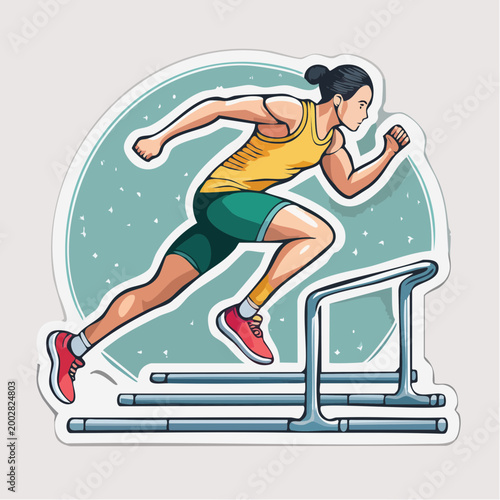 Woman runner jumping over hurdles