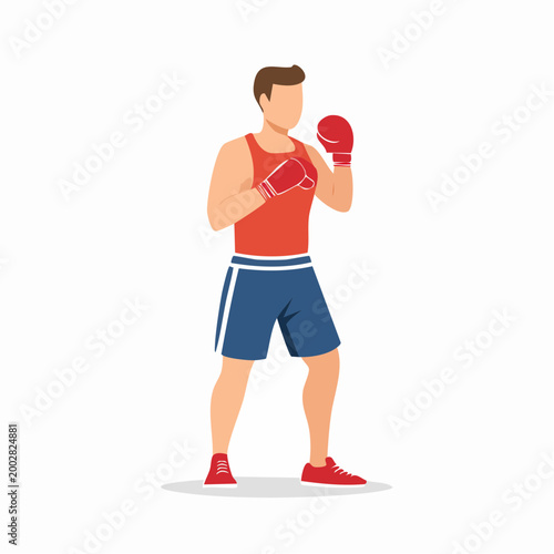 Boxer in Fighting Stance with Red Gloves