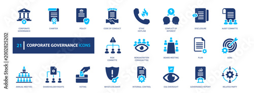 Corporate governance icon set. management, policy, compliance, business, strategy. solid style icon collection.
