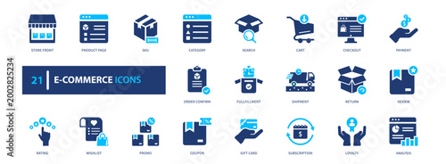 Ecommerce icon set. shopping, online, retail, payment, delivery. solid style icon collection.