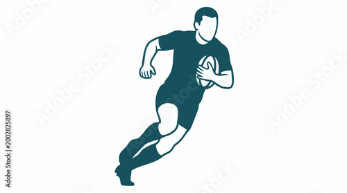 Dynamic vector illustration of a rugby player running with a ball