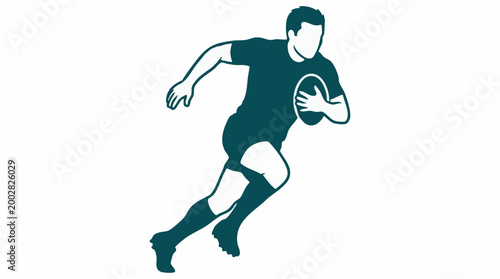 Rugby player running with ball, isolated graphic vector illustration
