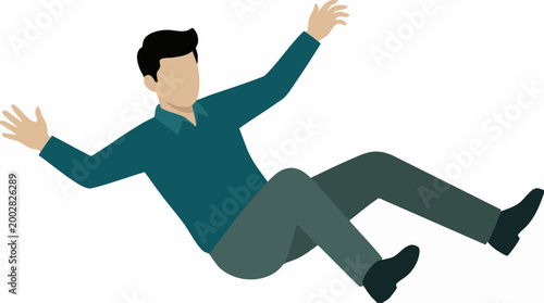 Flat design illustration of a man falling, losing balance or stumbling