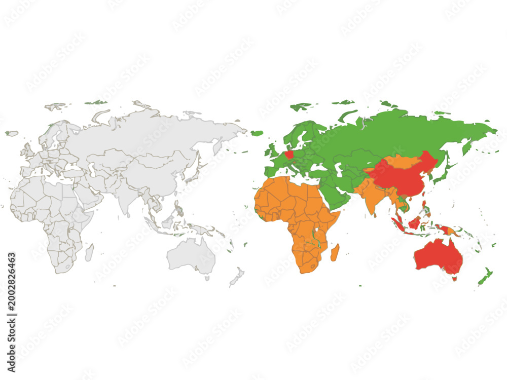 Fototapeta premium World map comparison with colored regions and grayscale outline